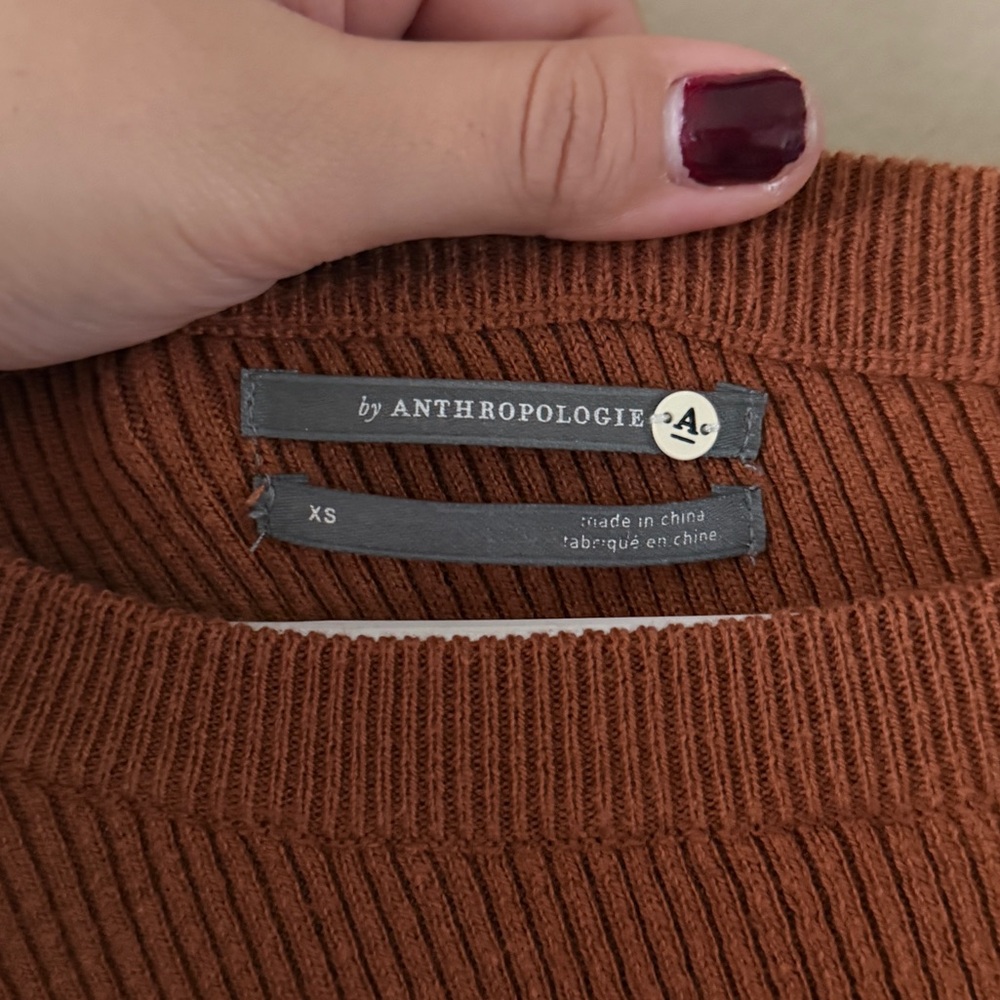 Anthropologie Textured Knit Poncho Sweater Rust Brown Cotton Blend Size XS - Picture 3 of 6